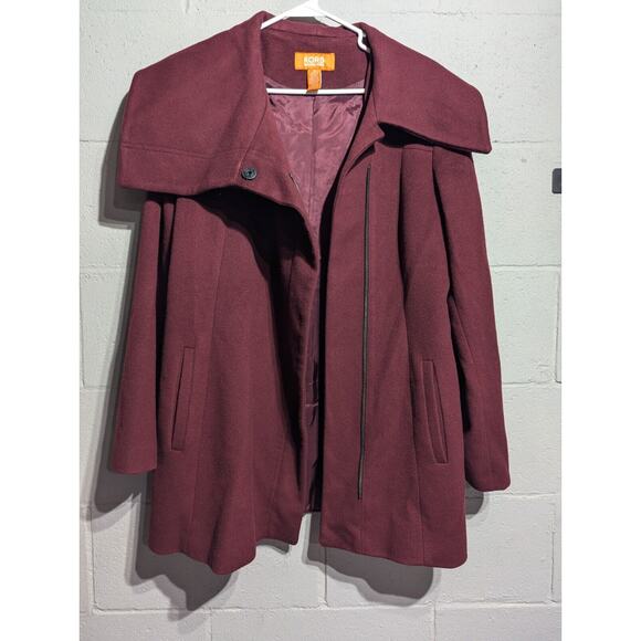 Michael Kors Womens 100% Wool Bergundy Pea Coat Size 12 Old Money Flaw - Picture 8 of 8